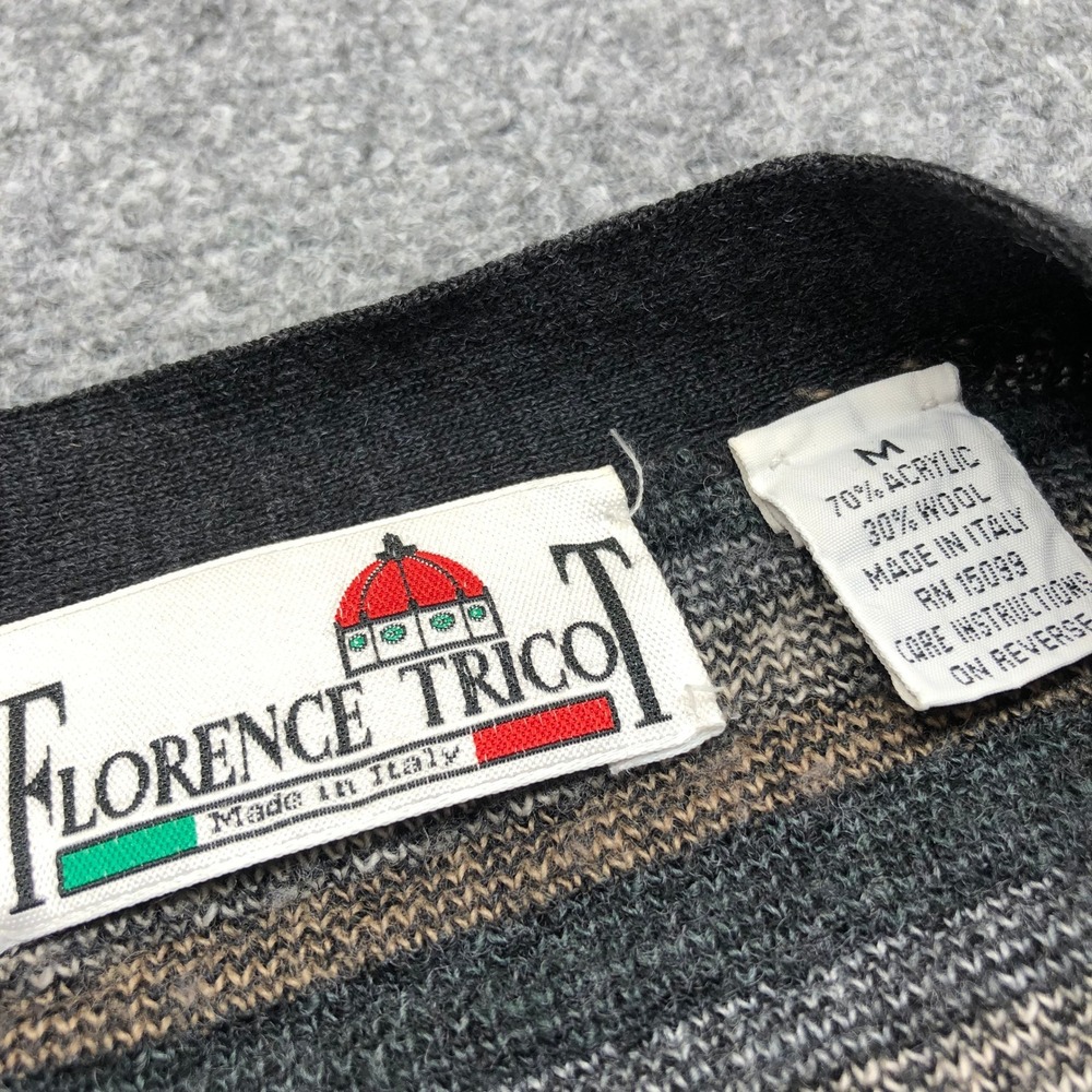 Florence Tricot Mens Cardigan Sweater Medium Black Grey Wool Blend Made in Italy - Picture 3 of 7